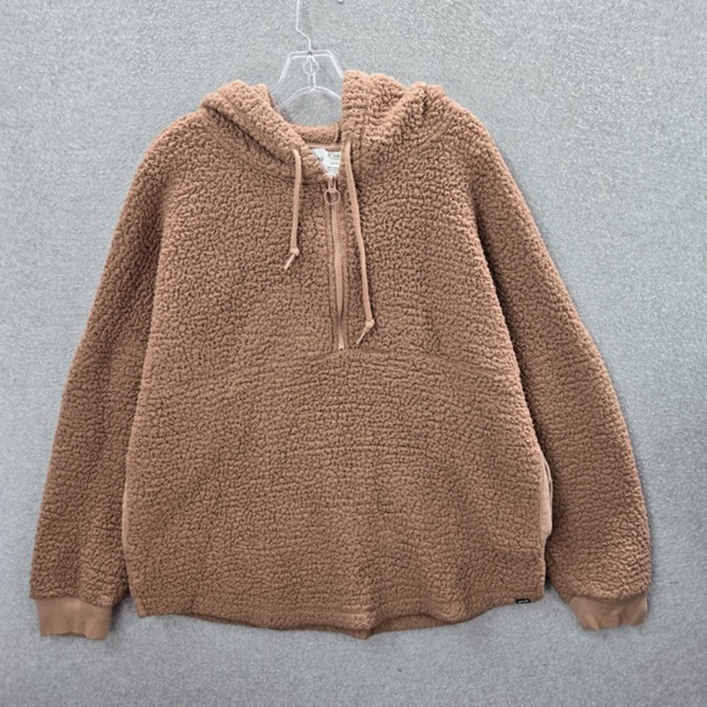 PINK Victoria's Secret Women Sweatshirt Medium Brown Sherpa 1/2‎ Zip Drawstring